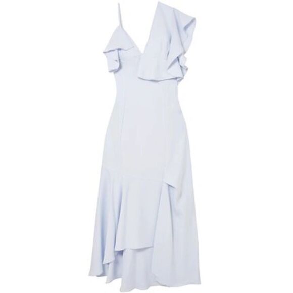Adeam Asymmetric Ruffled Crepe Midi Dress  in Sky Blue - Picture 2 of 10